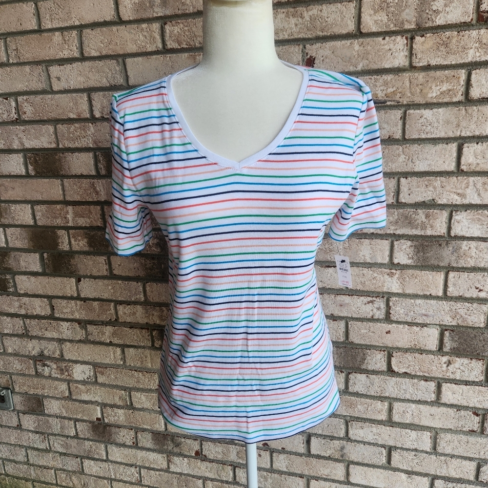 NWT Talbots striped v neck tee MP